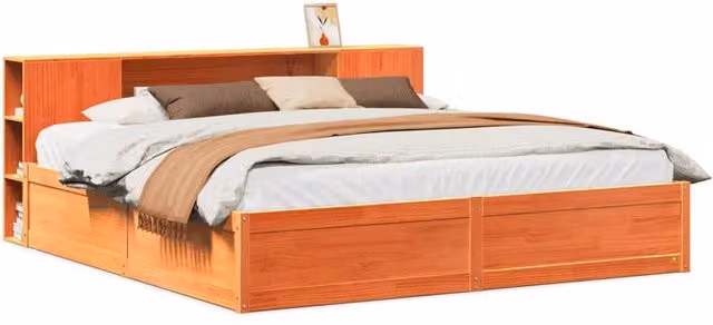 Berkfield Home Rustic Waxed Pine Bed Frame in Brown, W/D/H: 200 x 200 cm – 1