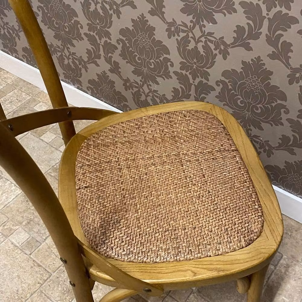FORGEVIO Farmhouse Cross-Back Dining Chair in Brown Elm Wood with Rattan Seat – 3