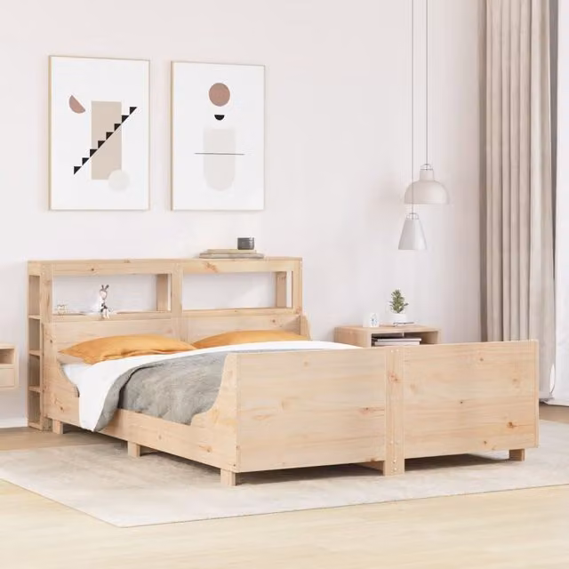 Berkfield Home Small Double Bed Frame in Brown Solid Pine, W/D/H: 120 x 190 cm