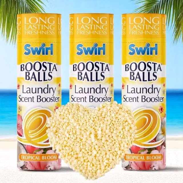 Swirly Tropical Laundry Scent Booster Washing Machine Freshener, 3 x 230g, Yellow