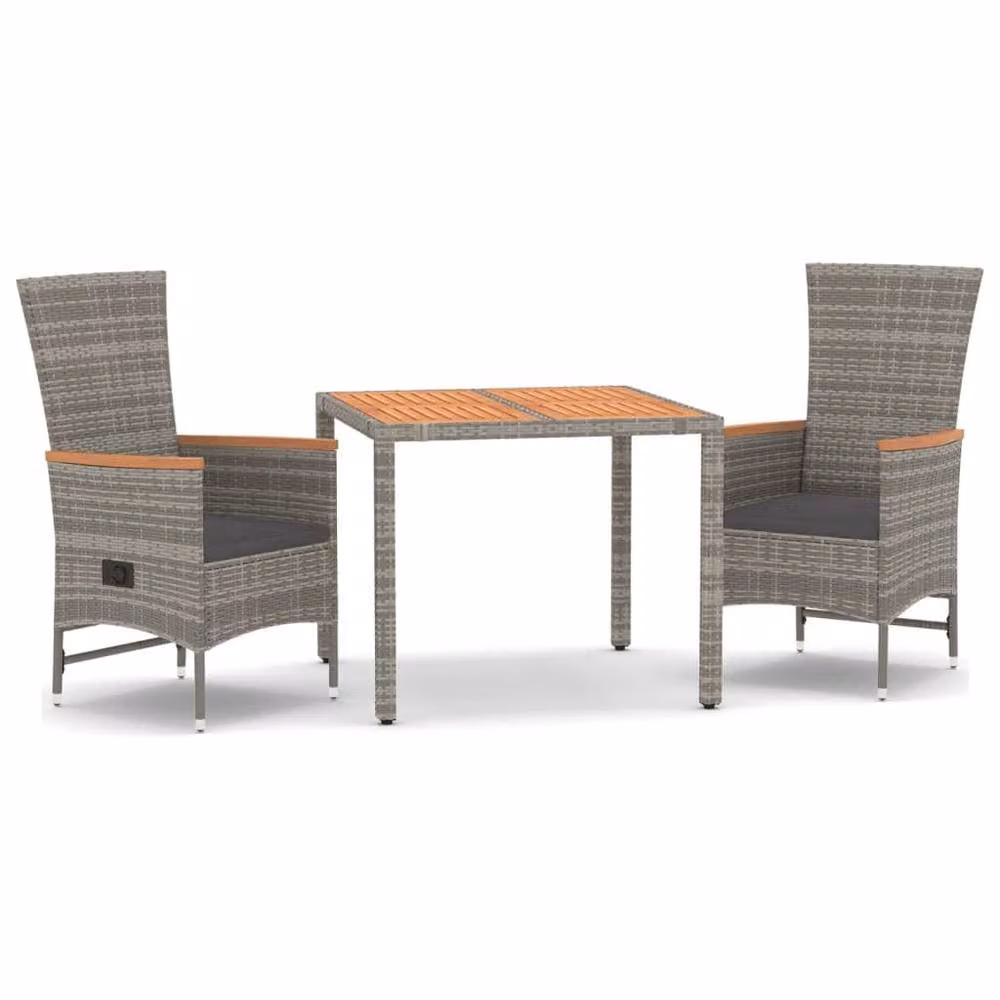 Berkfield Home 3 Piece Grey Poly Rattan and Solid Acacia Wood Garden Dining Set – 2