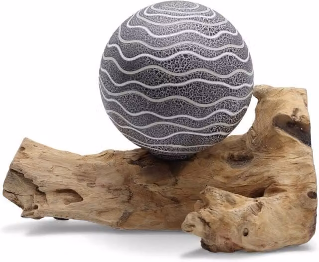 KDMD DriftGlow Grey Luna Tabletop Shade Lamp with Wood and Fibreglass Details