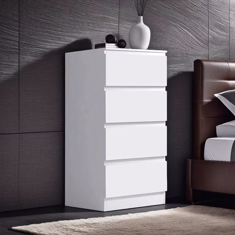 SPETLEK Scandinavian Handleless 4 Drawer Chest of Drawers in White Matt