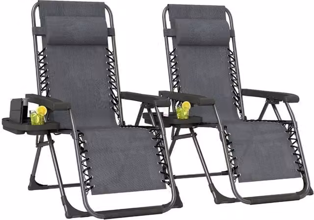 SPETLEK Set of 2 Grey Zero Gravity Recliner Chairs with Adjustable Headrest and Side Tray