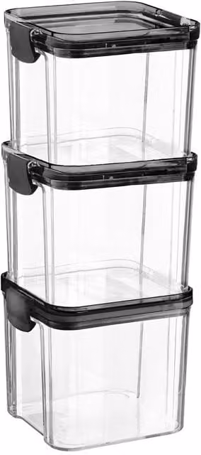 Argon Tableware Airtight and Leakproof Plastic Food Storage Container, 700ml, Black and Transparent, Pack of 3