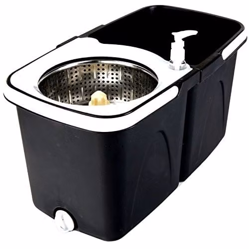 Gr8 Home Black and Grey Rotating Dual Spin Mop and Bucket Set with 3 Microfibre Heads, Wringer and Telescopic Handle – 4
