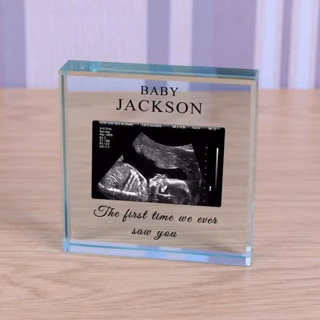 Uniqueful Personalised Baby Scan Glass Token Keepsake in Transparent and Beige
