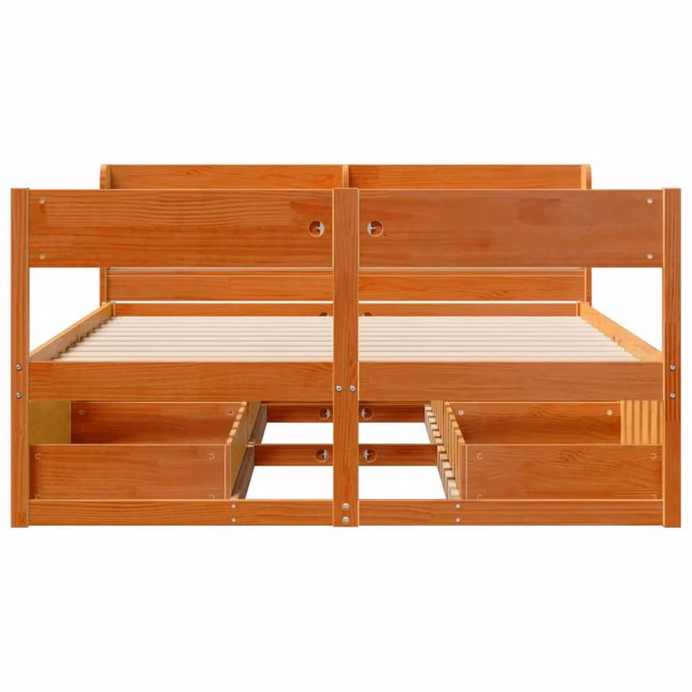 Berkfield Home Solid Wood Pine Full Bed Frame in Wax Brown, W/D/H: 160 x 200 cm – 2