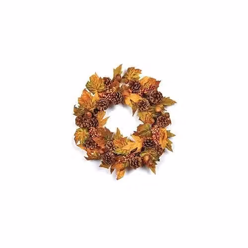The Tree Company Autumn Orange Fall Fir Cone, Fallen Leaves and Berries Wreath, Diameter: 50 cm
