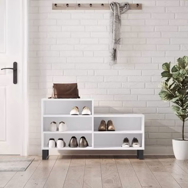 Berkfield Home Modern White Wall Mounted Shoe Cabinet W: 102 cm, D: 36 cm, H: 60 cm