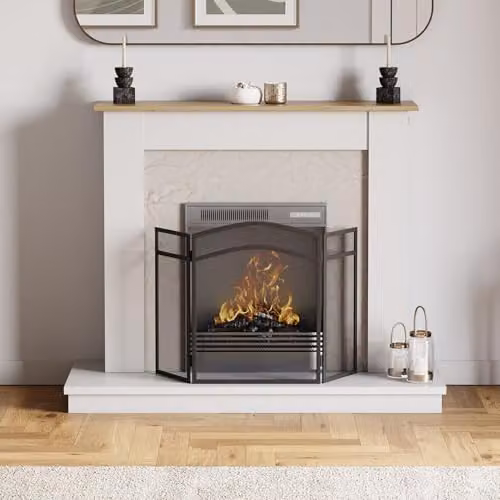 Milton 3 Panel Arched Metal Fire Guard and Spark Screen in Black, H 96.0 cm x W 60.0 cm x D 8.0 cm – 3