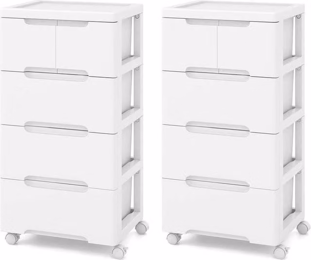 Kelvenix Rolling Vertical Storage Cabinet with Lock in White – 1
