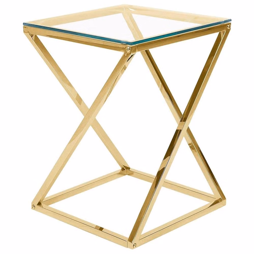 Wyld and Coco Living Glam Geometric Side Table in Gold with Tempered Glass and Steel W/D/H: 40 x 40 x 40 cm – 2