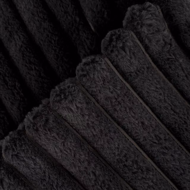 OHS Black Faux Fur Thick Ribbed Throw 200 cm
