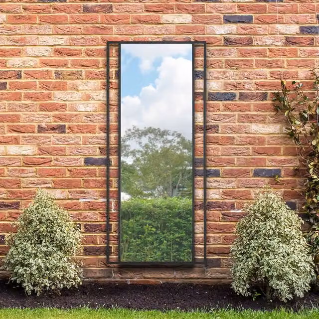 MirrorOutlet Senestra Modern Rectangular Outdoor Garden Wall Mirror in Black, Height: 180 cm