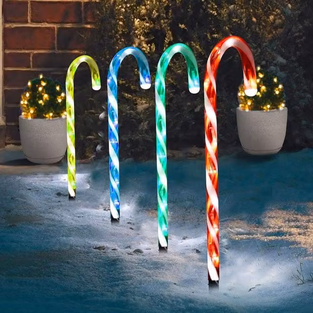 MANTRARAJ 4-Piece Multicolour LED Candy Cane Christmas Outdoor Pathway Garden Lights – 1