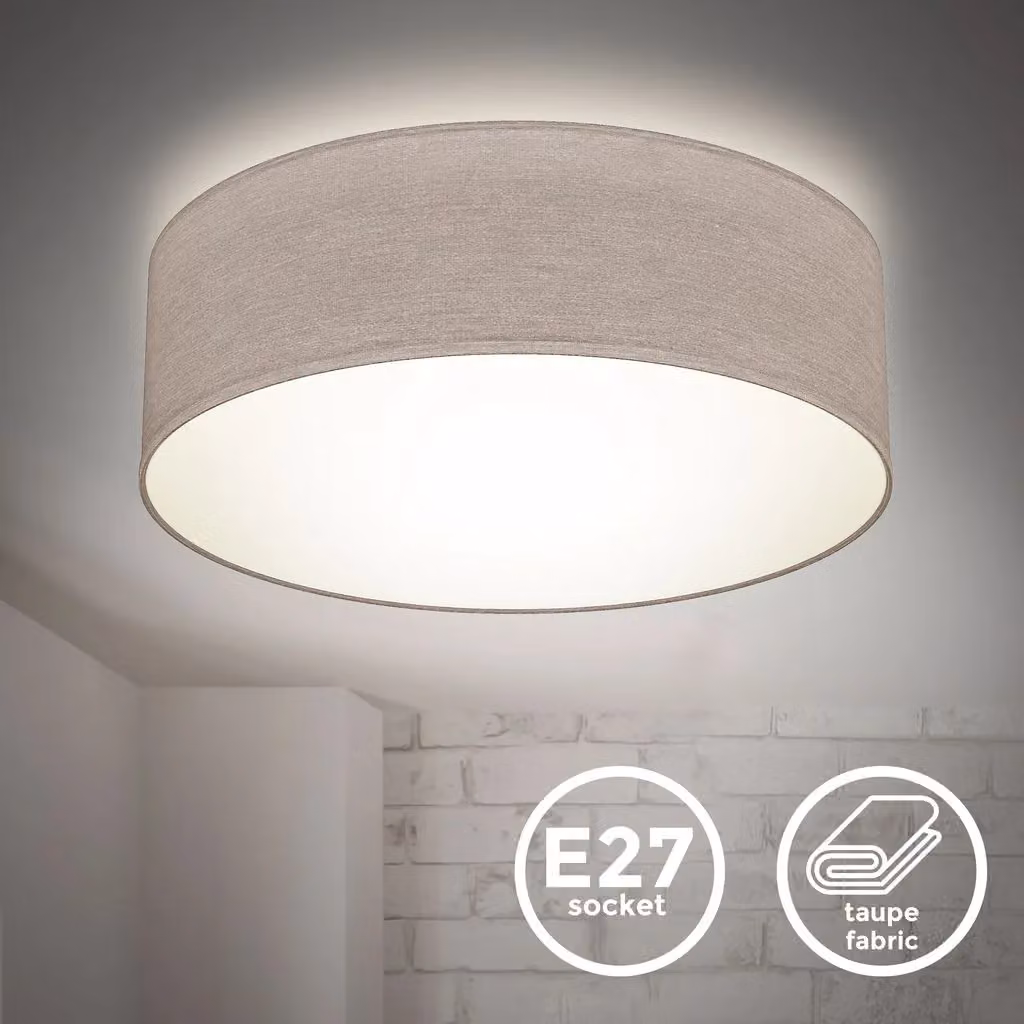 B.K.Licht Modern Taupe and White Fabric Cylinder Ceiling Light with E27 Bulb Socket – 2