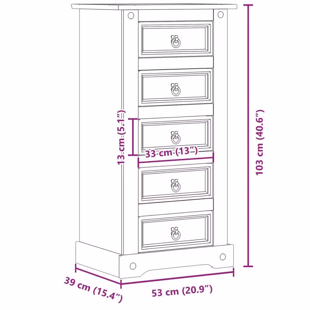 Berkfield Home Corona Bedside Cabinet in Light Tan Solid Pine Wood, W/D/H: 53 x 39 x 103 cm – 2