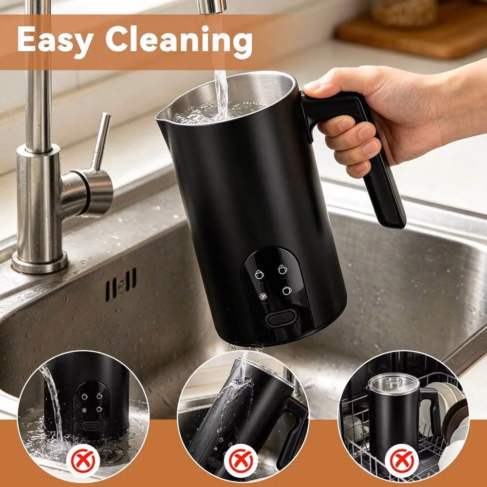 FLAVORA 4-in-1 Automatic Electric Milk Frother, 590ml, Black – 4