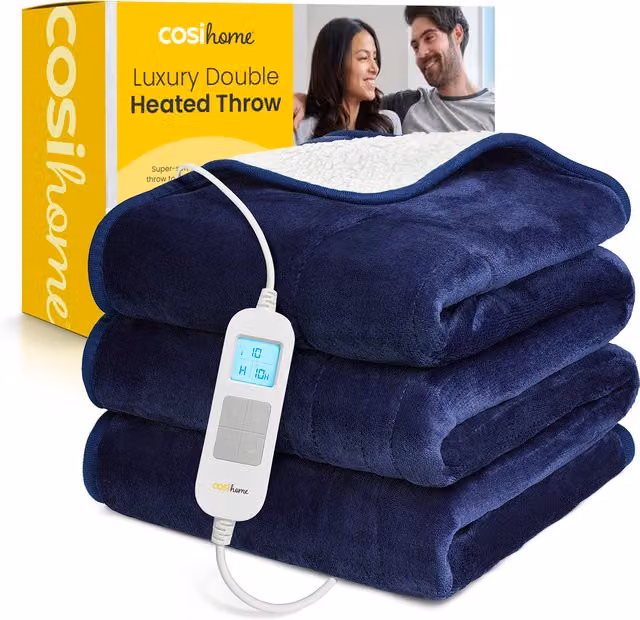 Cosi Home Fleece and Sherpa Electric Heated Throw in Blue – 6