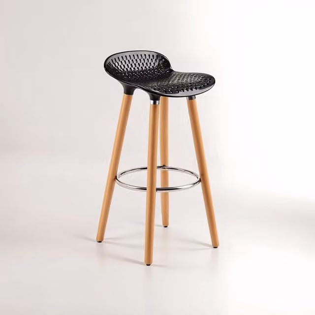 Interiors by Premier Orsina Matte Black Bar Stool with Beech Wood Seat – 1