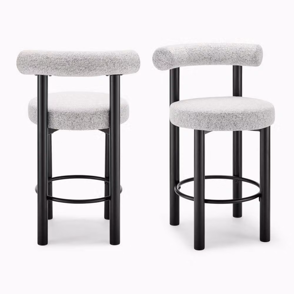 FurnitureboxUK Set of 2 Seren Grey Fabric Bar Chairs with Black Legs – 2