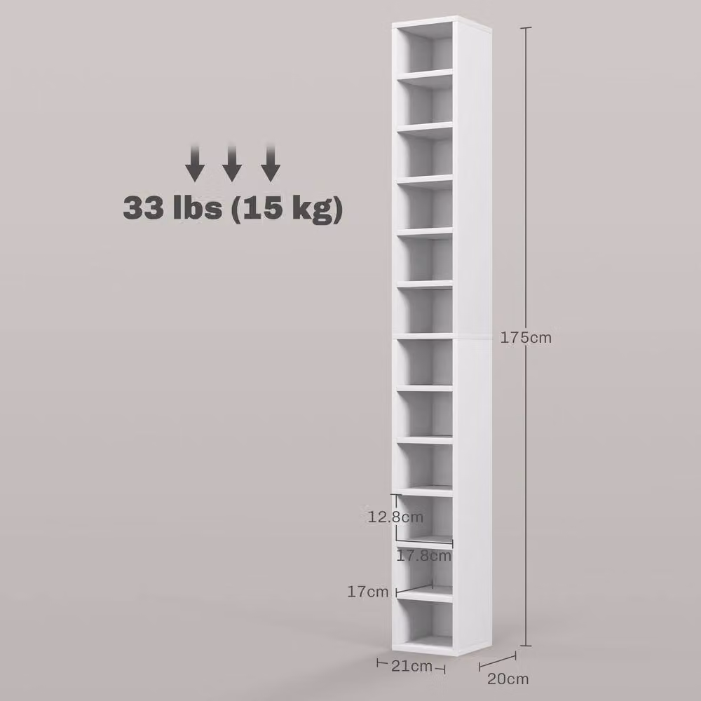HOMCOM 204 CD Storage Tower White Tall Bookcase with 12 Cubes, Height: 182.88 cm – 3