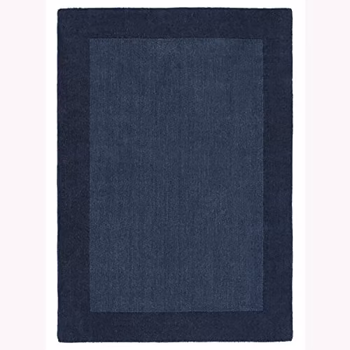 e-Rugs Contemporary Borders Plain Wool Hand Loom Woven Rectangular Rug in Blue, W: 200 cm, L: 290 cm – 1