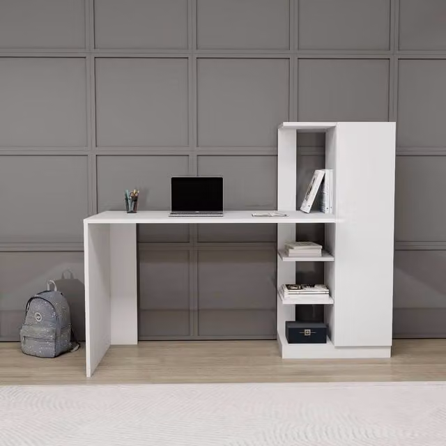 Destina Home Yagiz Computer Desk with Cabinet and Shelves, White, W/D/H: 120 x 55 x 73.8 cm