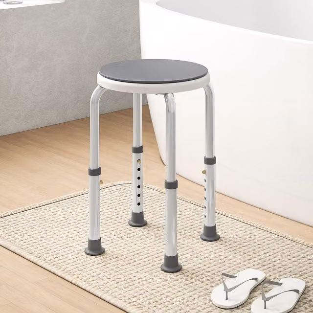 HOMCOM 360 Degree Swivel Shower Stool with Non-Slip Feet and Height Adjustable Legs, Grey – 1