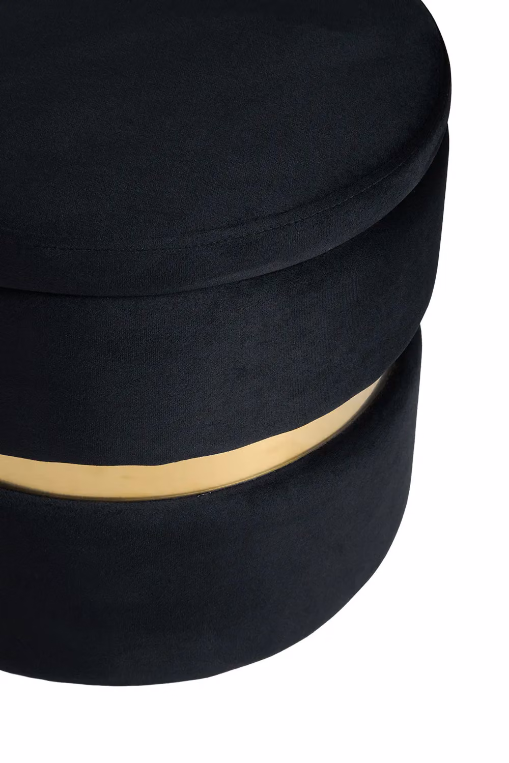 Living and Home Black Velvet Upholstered Cylindrical Storage Ottoman with Gold Metal Frame – 3