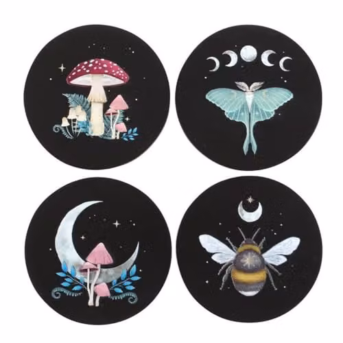 Something Different Wholesale Dark Forest Round Coaster Set in Black