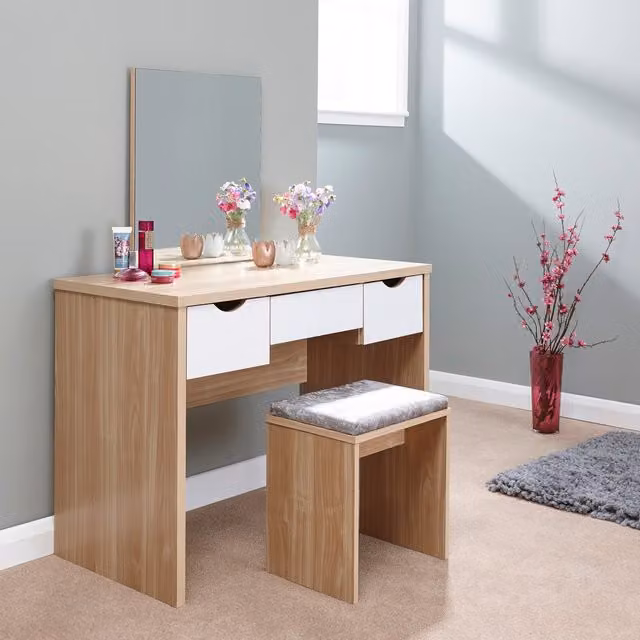 GFW Elizabeth Dressing Table and Stool Set in Oak and White – 1