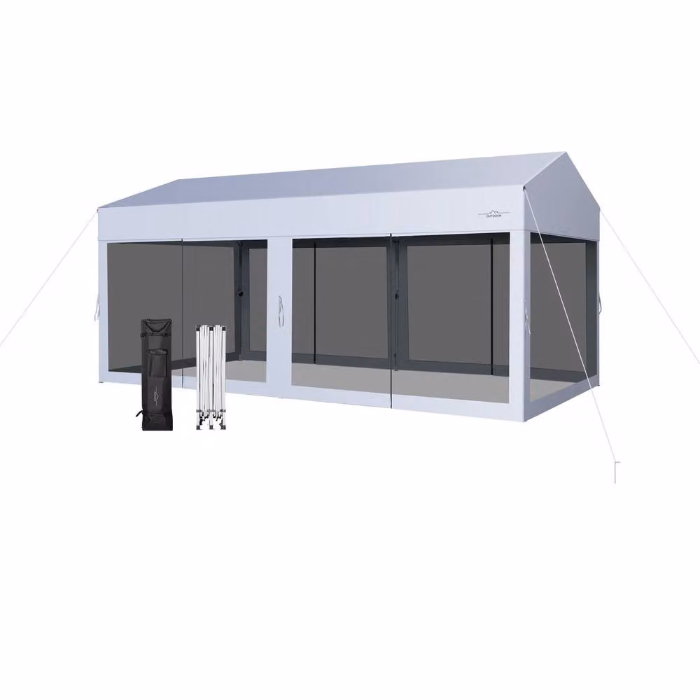 Costway White Pop-Up Canopy Party Tent and Portable Garage with Sidewalls, W: 6 m, D: 3 m, H: 2.9 m – 2