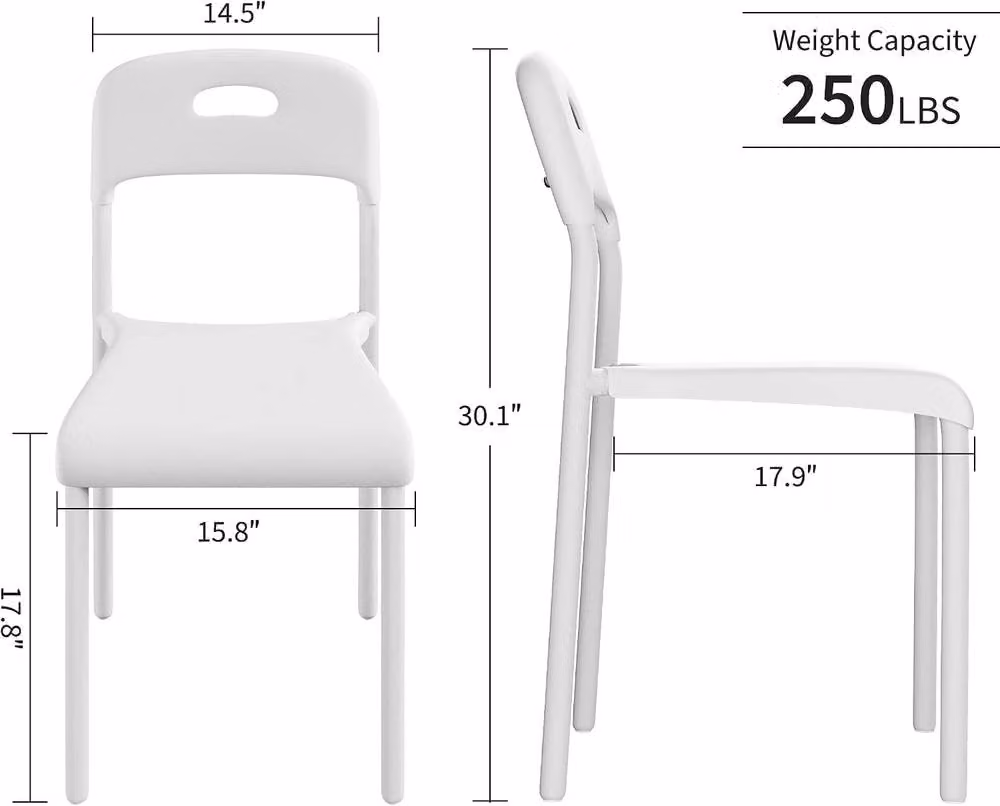 London Boutique Set of 2 Modern Stackable White Plastic and Metal Kitchen Side Chairs – 2