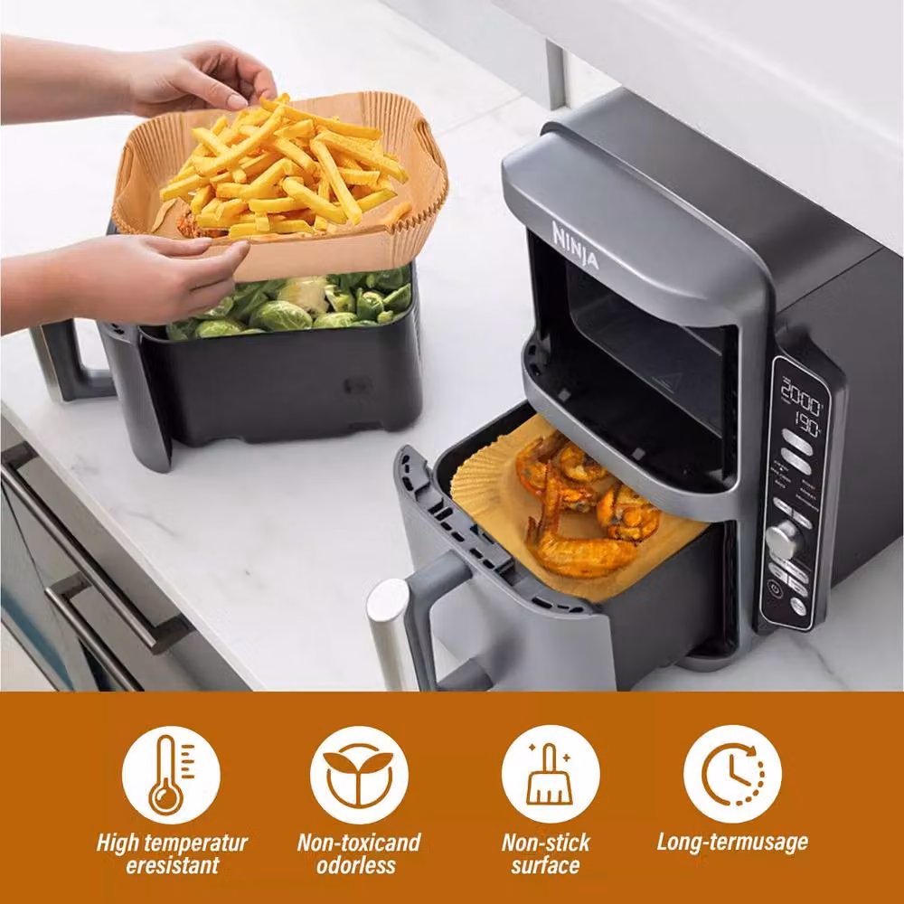 YnysTec Disposable Non Stick Air Fryer Paper Liners for Ninja, Brown, 100 Pieces – 4