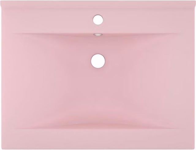 Berkfield Home Luxury Ceramic Rectangular Wall Hung Basin with Faucet Hole in Matt Pink, W: 60 cm, D: 46 cm, H: 16 cm