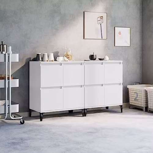 vidaXL Set of 2 Modern White Sideboards in Engineered Wood W/D/H: 60 x 35 x 70 cm – 2