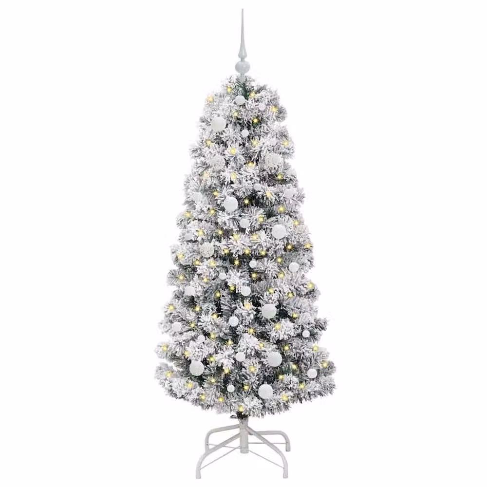 Berkfield Home Artificial Hinged Christmas Tree in Green and White, Height: 150 cm – 3