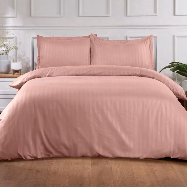 Brentfords Pink Satin Stripe Microfibre Duvet Cover and Pillowcase Set, Superking, 200 x 200 cm