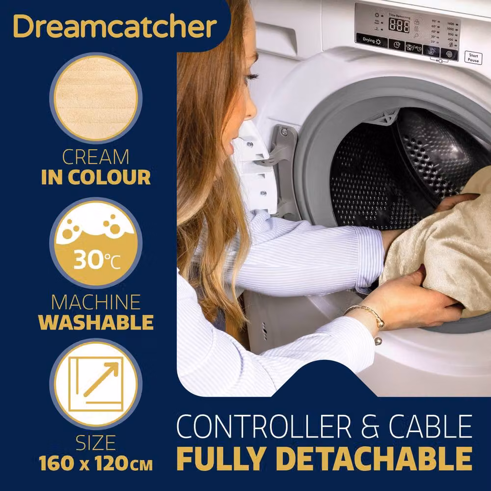 Dreamcatcher Cream Fleece Electric Heated Double Throw Blanket with Timer and Overheating Protection – 4