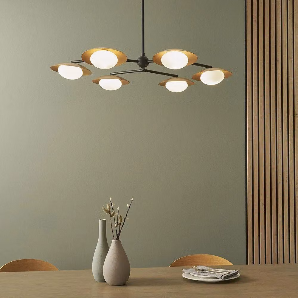Netlighting TIVOLI Dimmable 6 Light Glass and Metal Semi Flush Ceiling Lamp in Gold/Brass – 2