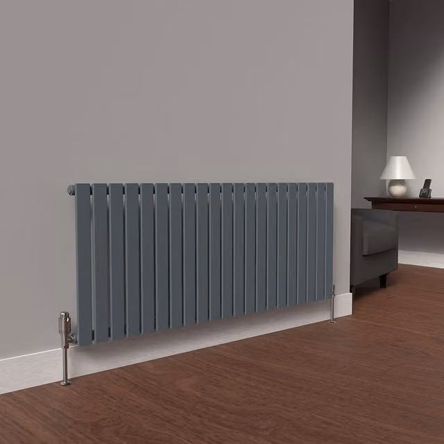 Lux Heat Single Flat Horizontal Coloured Steel Radiator in Grey, W: 60.0 cm, H: 147.0 cm