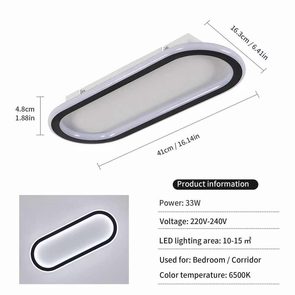 Pheashine Black and White Oval LED Ceiling Light, 33W, 6500K Cool White – 2
