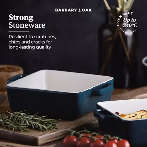 Tower Nattura Set of Two Square Stoneware Gratin Dishes, Agave, W/D/H: 20.5 x 20.5 x 1.56 cm – 8