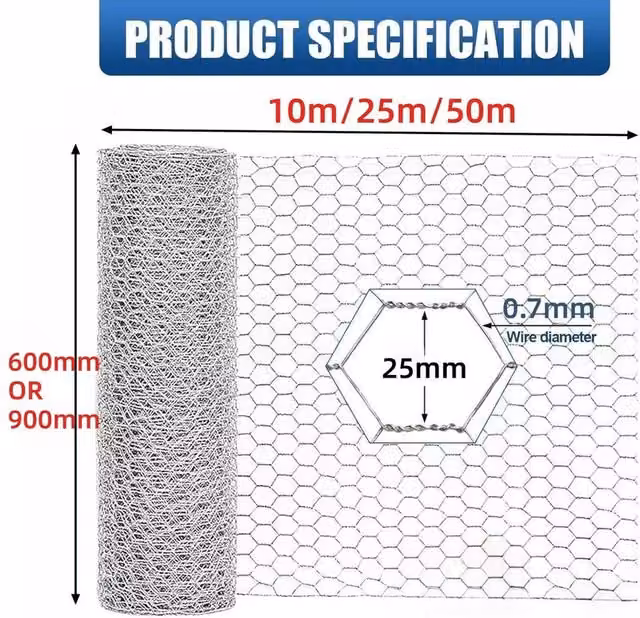 SPETLEK Silver Galvanised Steel Chicken Wire Mesh Fencing, Length: 50 m, Height: 60 cm, Hole Size: 32 mm