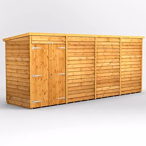 Powersheds Premium Pent Overlap Wooden Shed with Double Doors in Brown