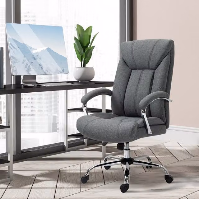 Vinsetto Modern Grey Fabric Swivel Task Chair for Home Office with Armrests and Castors