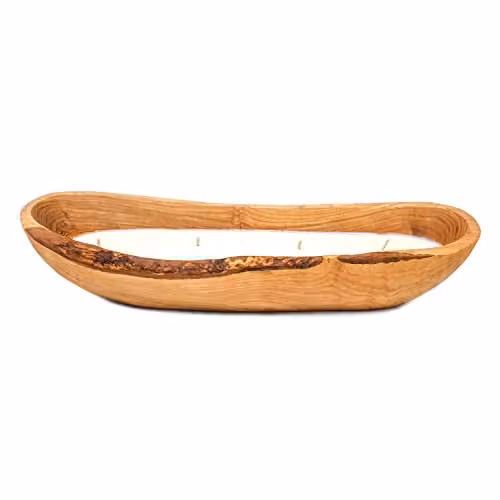 Verano Wild Fig Scented Soy Wax Candle in Brown Reusable Olive Wood Boat – 1