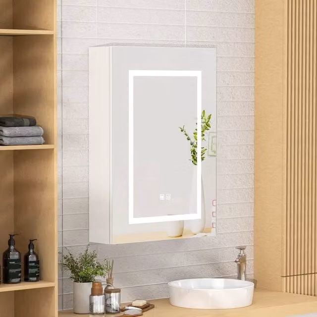 KEEPREAPER White Wall Mounted LED Mirrored Bathroom Cabinet with Demister and Sensor Switch, W/H: 50 x 70 cm